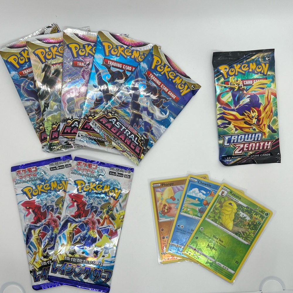 8 Pokémon TCG Booster packs Crown Zenith Japan Surf Astral Radiance Holos+Bonus!
